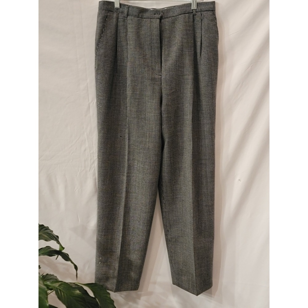 JH Collections Vintage Wool Micro Check Pleated High Waist Trousers Black White